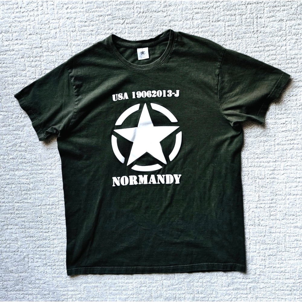 B&C Collection Mens Normandy USA Military Graphic‎ T-Shirt Olive Green Large